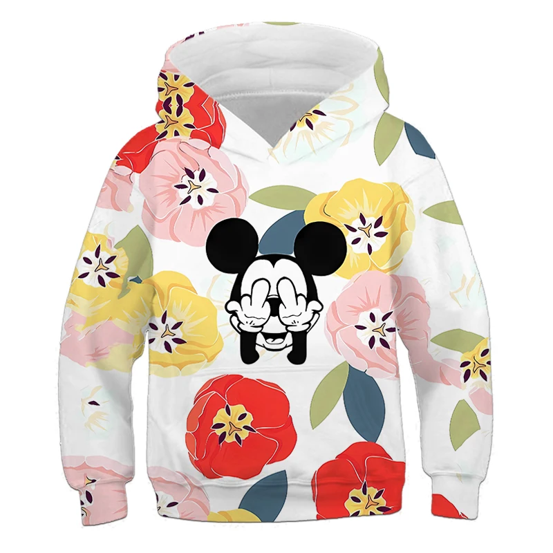 

Children's hoodie colorful flower graphic sweatshirt white boys' hoodies cartoon Mickey Mouse girls' autumn clothes outdoor tops