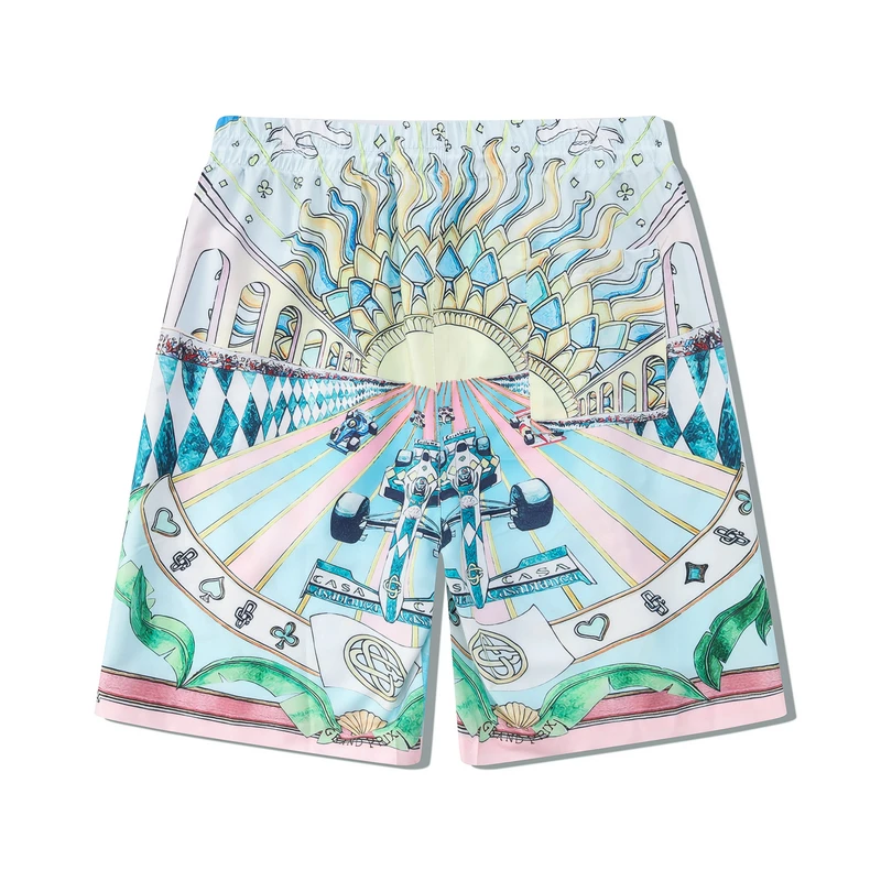 Thin Fabric Vintage Court Racing Cuba Casablanca Shorts Shirt Set Men Women Hawaii Beach Holiday Seaside Suit