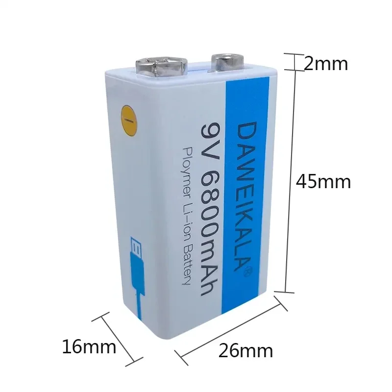 

9V battery 6800mAh li-ion Rechargeable battery Micro USB Battery 9V lithium for Multimeter Microphone Toy +USB charging cable