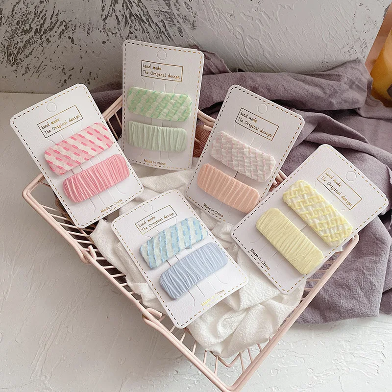 

2pcs Korean Sweet Light Color Girls Hairpins Fabric Square Barrettes for Kids Girls Ornaments Headwear Hair Accessories