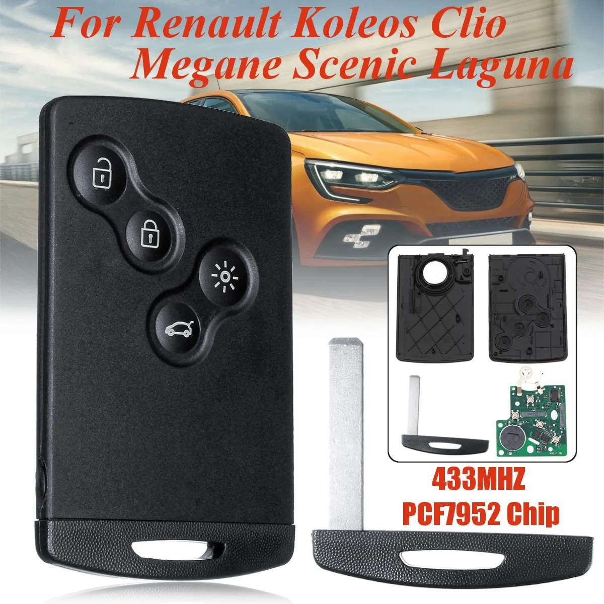 

4 Button Smart Card Car Key 433Mhz PCF7952 Chip Remote Key for Renault Megane 3 2009 - 2014