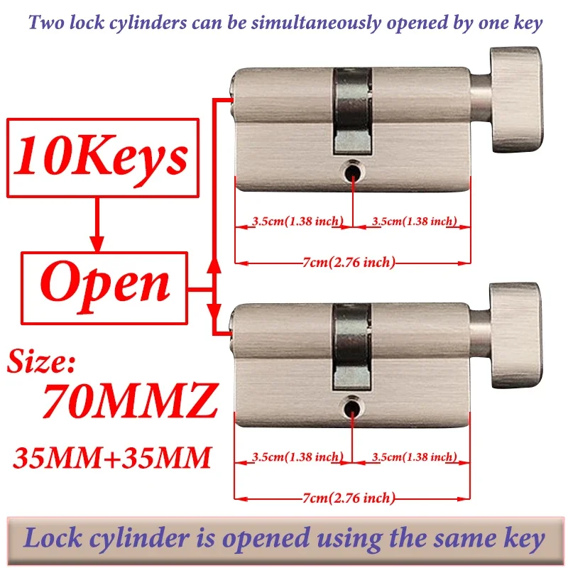 

70 мм настроить тот же ключ для открытия всех цилиндров, латунный цилиндр замка на входе 2-внутренние ЦИЛИНДРЫ ДВЕРНОГО ЗАМКА, 10-K цилиндры