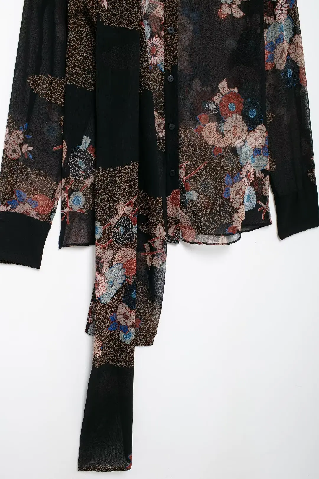 Женская шифоновая блузка с длинным рукавом цветочным принтом