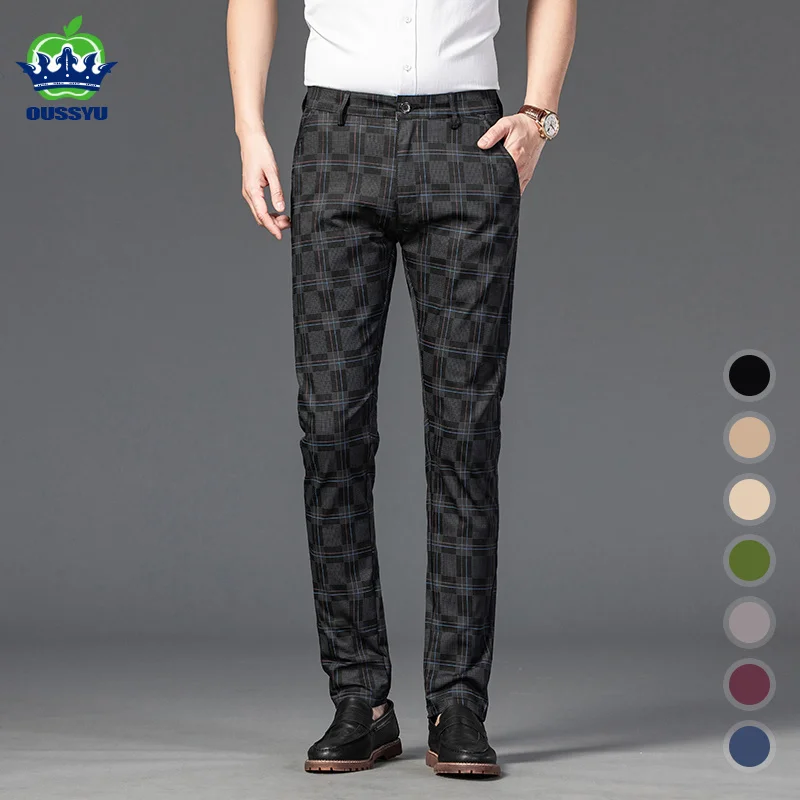 

2023 New Men's Casual Plaid Pants Business Casual Slim Fit Black Blue Red Khaki Classic Style Trousers Male Brand Luxury Clothes