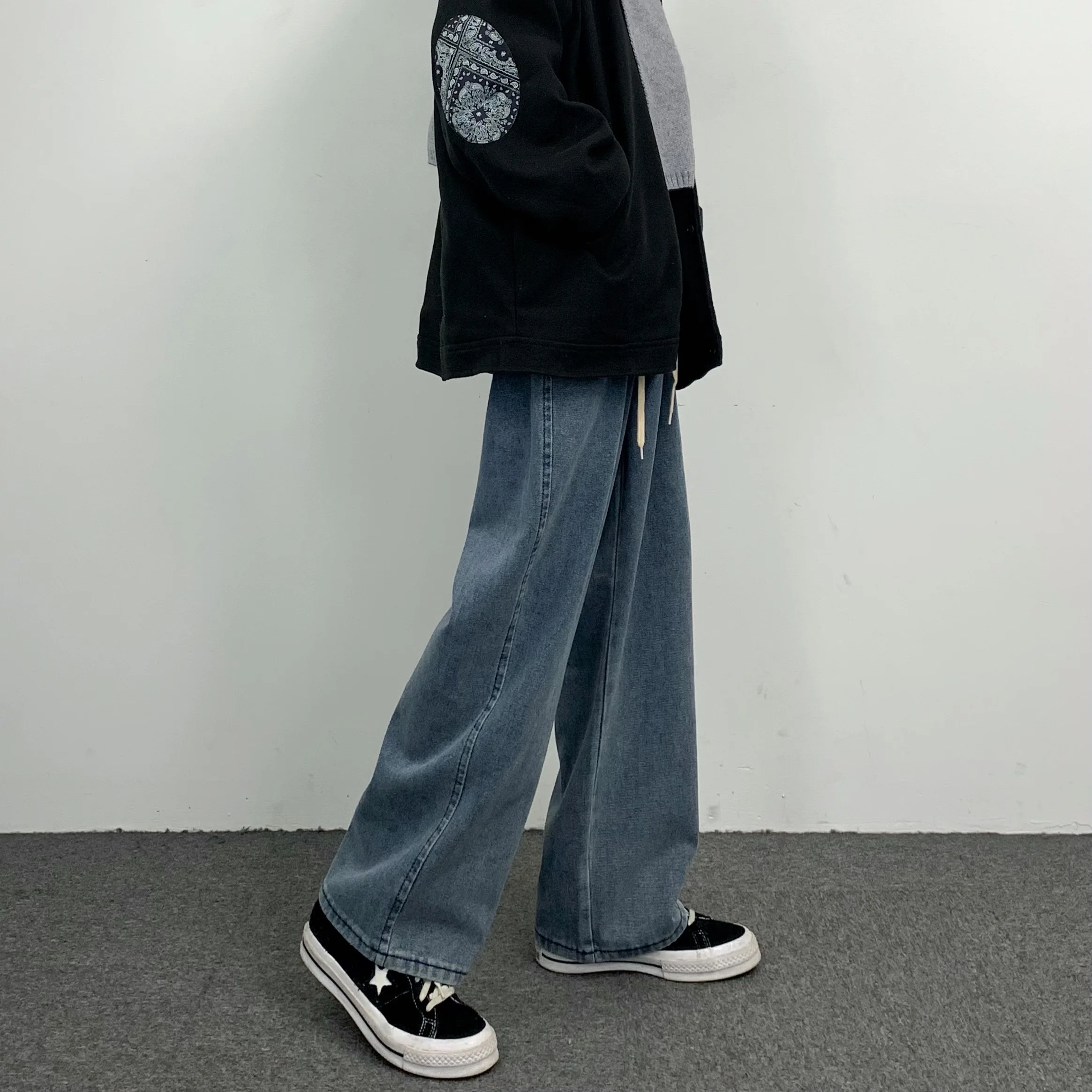 JEAN MAN Hip Hop Loose Straight Drawstring Casual Wide Leg Women Jeans High Street Jeans Men Loose Jeans Street Pants Y2k Pants