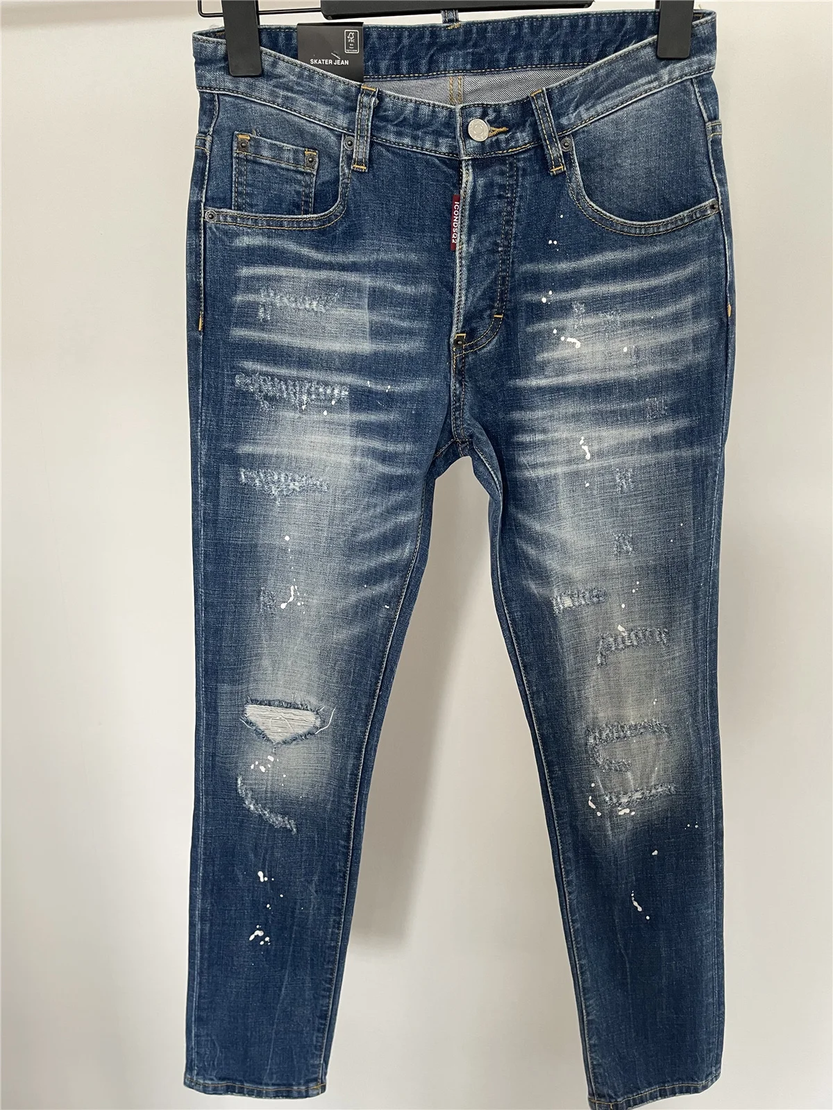 Новинка 2024 модные мужские джинсы рваные узкие с чернильной краской для мужчин