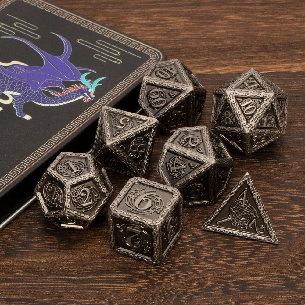 Металлическая фотокопия подземелья и дракона D &amp d + игральные кости Dnd D20 D12 D10 % D8 D6