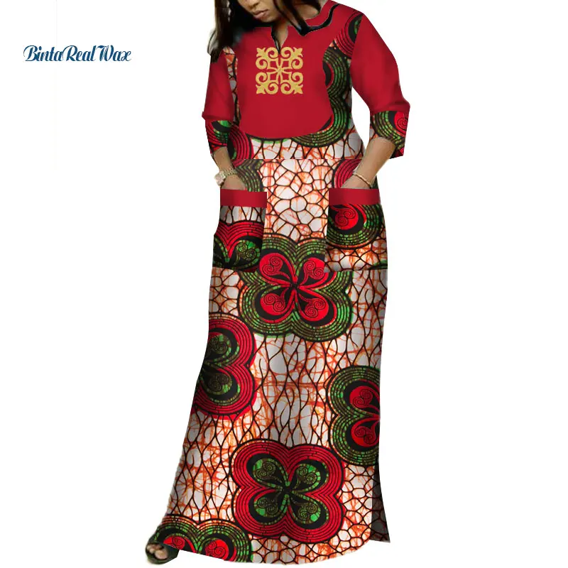 Dashiki African Dresses for Women Bazin Riche Applique Print Long Dresses with 2 Pockets Traditional African Clothing WY3620 images - 6
