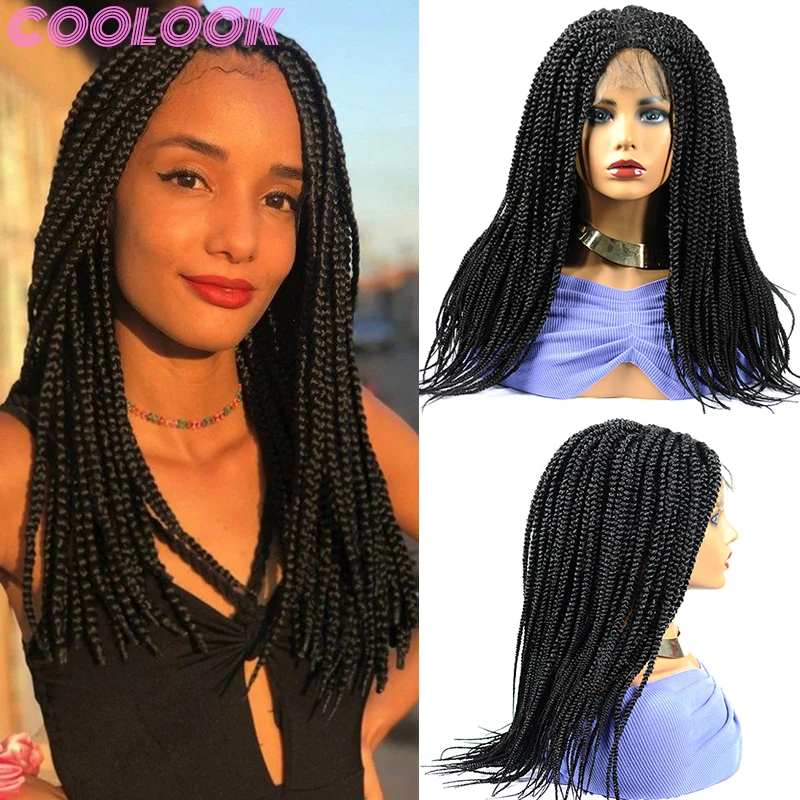 Synthetic Braided Lace Front Wig Natural Black Box Braids Lace Wigs for Women 18inch Ombre Brown French Braid Wig with Baby Hair