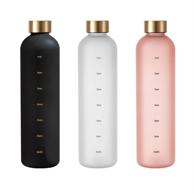

1L Water Bottle Plastic Water Cup Time Scale Frosted Outdoor Sports Waterbottle with Copper Lid Large-Capacity бутылка для воды