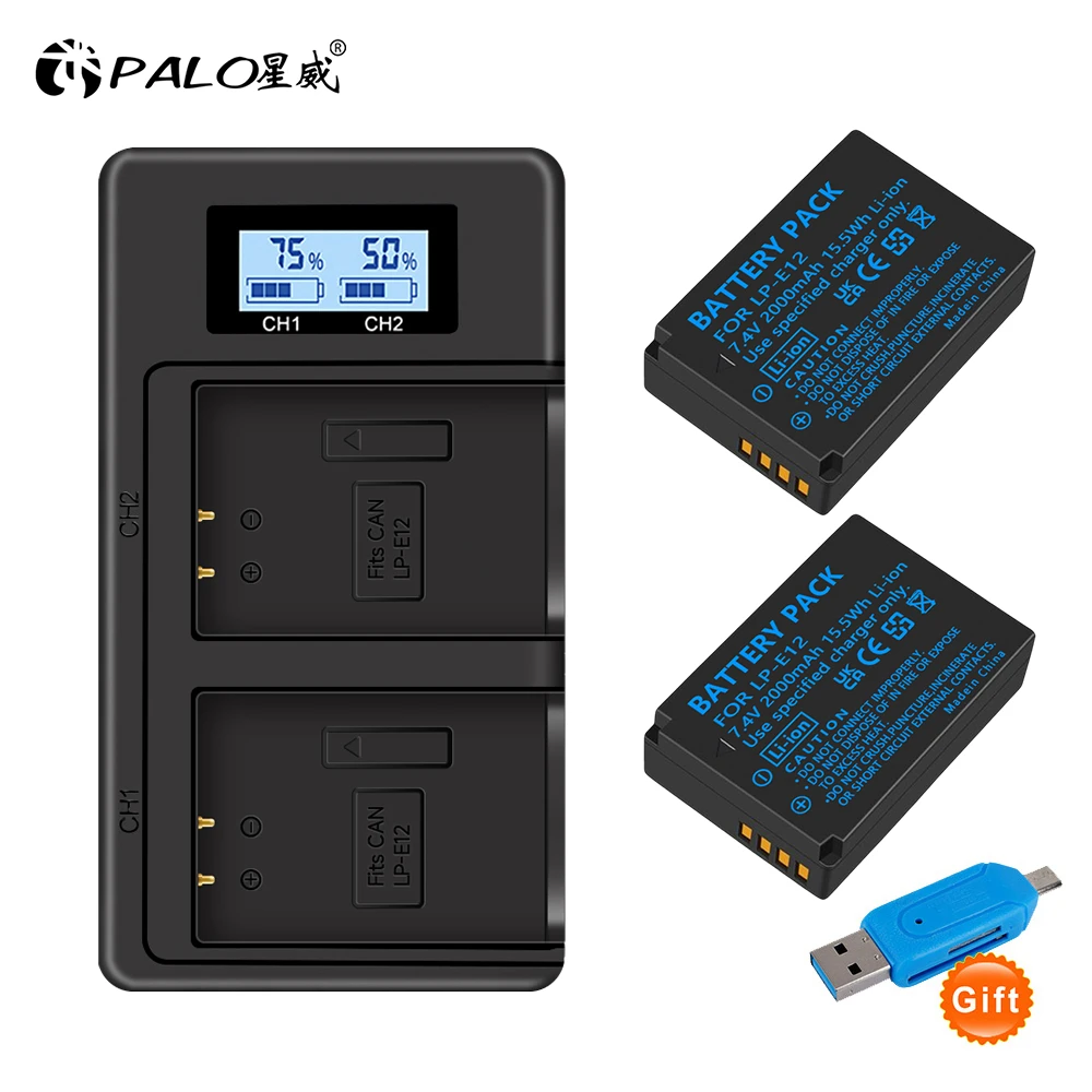 

PALO LP-E12 LPE12 lpe12 1800mAh Camera Battery + LCD USB fast Charger for Canon M100D Kiss x7 Rebel SL1 EOS M10 EOS M50 DSLR