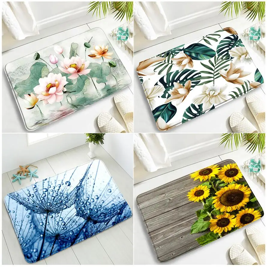 

Коврики для ванной с цветами, лотос, Одуванчик, тропические Пальмовые Листья, деревянная доска в стиле ретро, Подсолнух, домашний кухонный д...