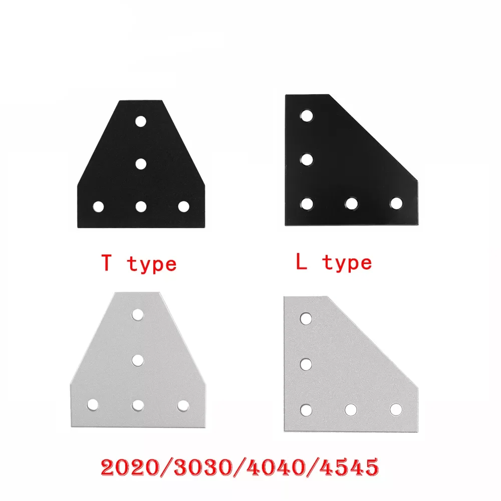 

5 Hole Aluminum Profile Joint Board Plate Corner Angle Bracket Connection Joint Strip Black/Silver with Bolts 2020 3030 404