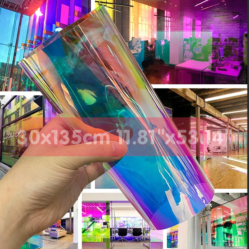 

Iridescent Holographic Clear Transparent PVC Fabric Leatherette Laser Rainbow Film Vinyl Craft Bags DIY Bows Making 30x135cm