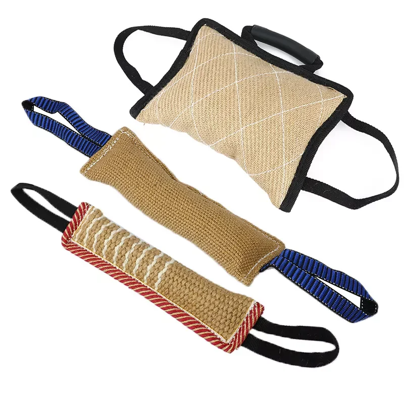 

2022New Durable Dog Training Tug Toy Bite Pillow Jute Bite Toy Sleeve with 2Rope Handles Large Dog Training Interactive Play Che
