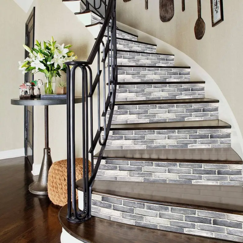 

FUNLIFE | Grunge Grey Brick Stair Riser Decals, Vinyl Stair riser sticker, Removable, Peel and Stick, Waterproof, Self-adhesive