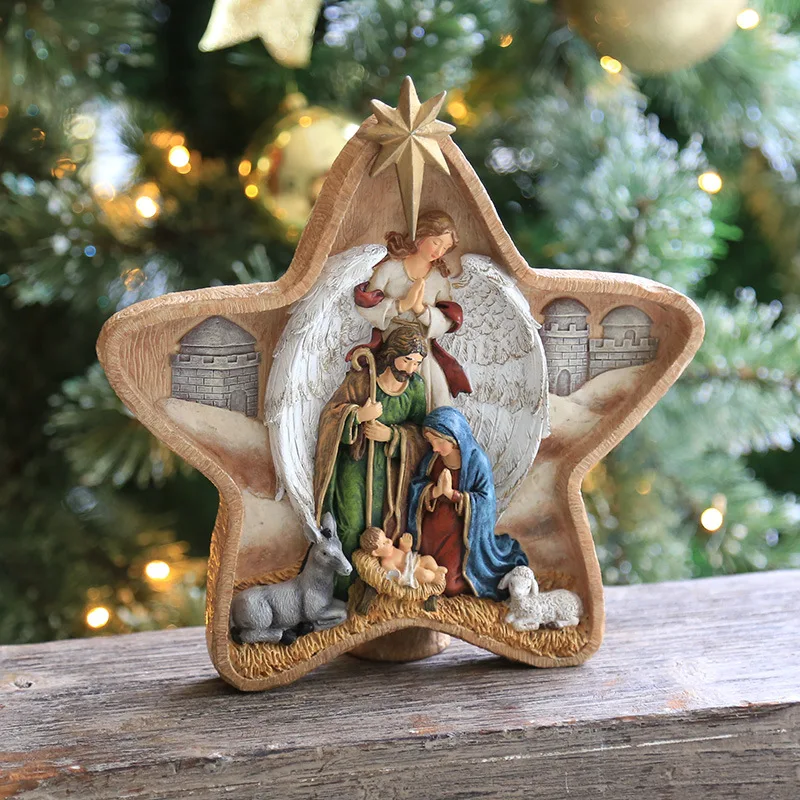 

Nativity Scene Carving Hand Painted Doll Art Doll Nativity Collection Decorative Statue Decorative Home Christmas Gift