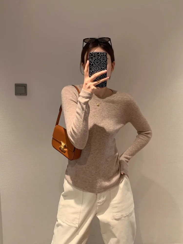 Модный тонкий кашемировый свитер с круглым вырезом женский свободный на весну и