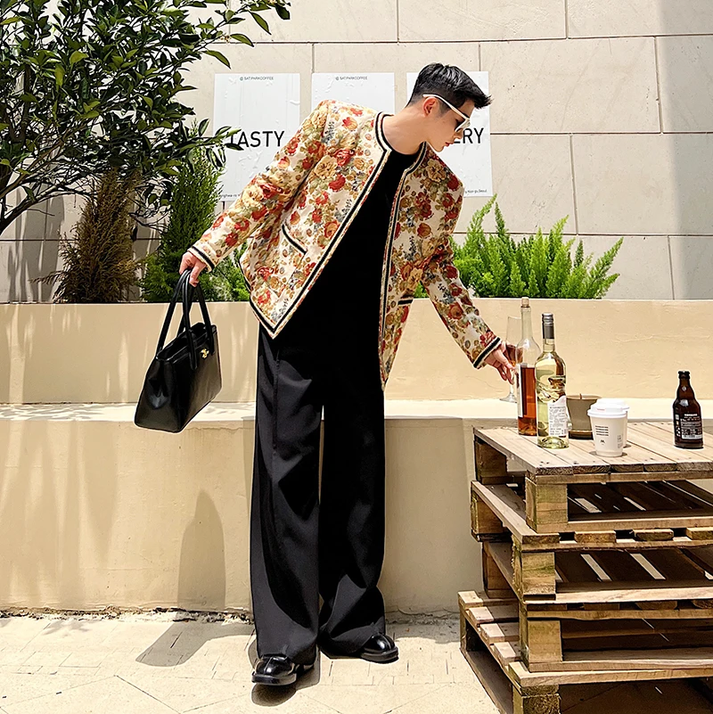 Винтажное жаккардовое пальто без воротника с цветочным принтом роскошное для