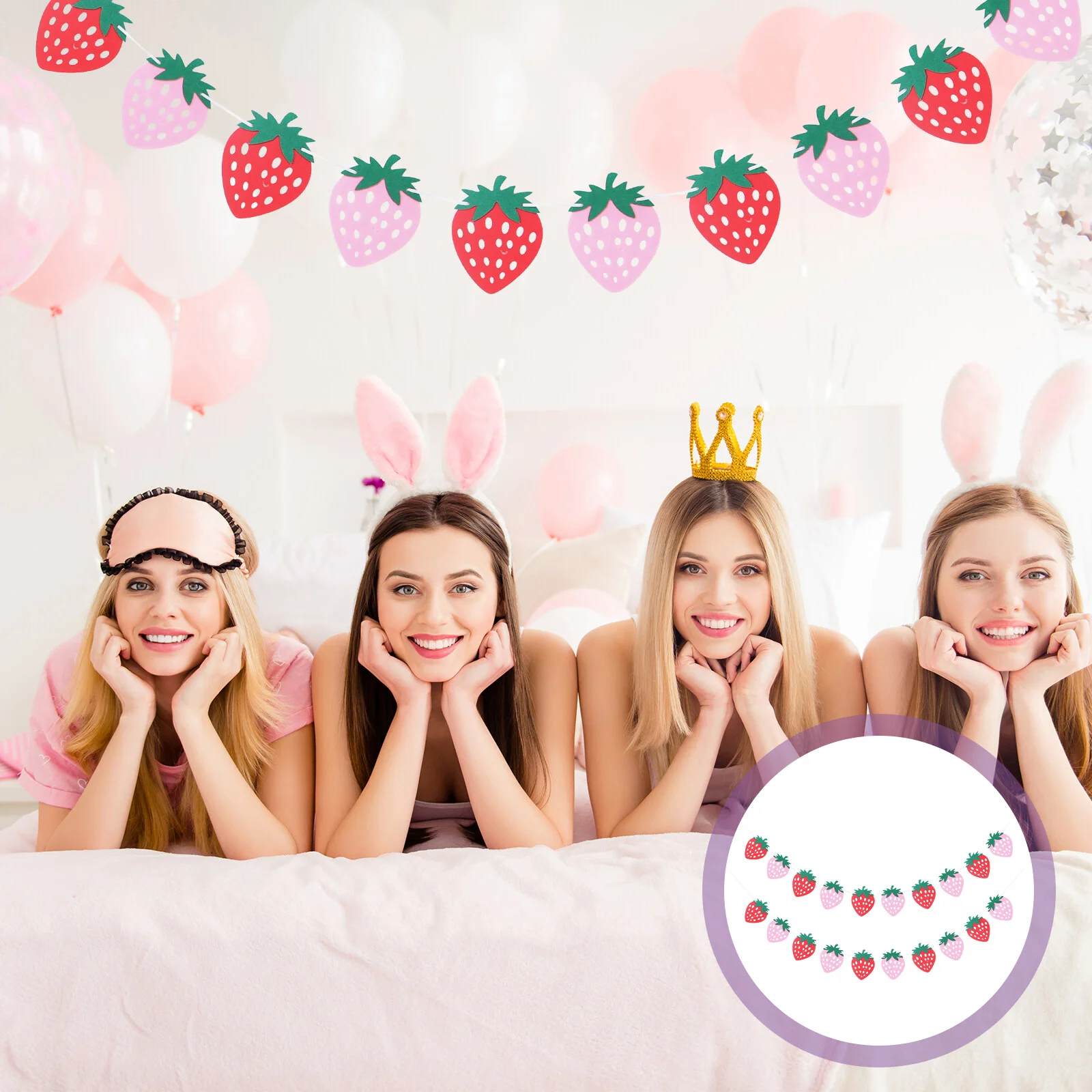 

2 Sets Strawberry Pull Flag Summer Garland Birthday Hanging Ornament Party Buntings Decorative Banners Decorations Felt Child