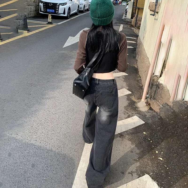 Wide-leg Jeans Women's Spring and Autumn Maillard High-waisted Thin Loose Drape Tall Straight Floor-mopping Trousers