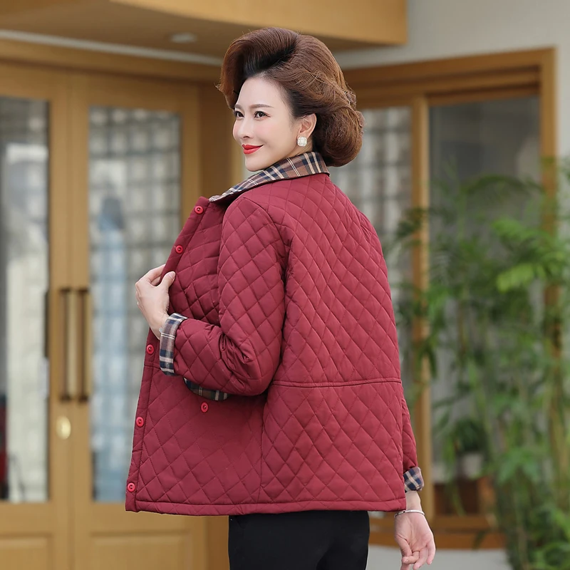 Winter Jacket Women Quilted Solid Plus Velvet Cotton Padded Coat Thicken Short Jacket Middle-aged Female