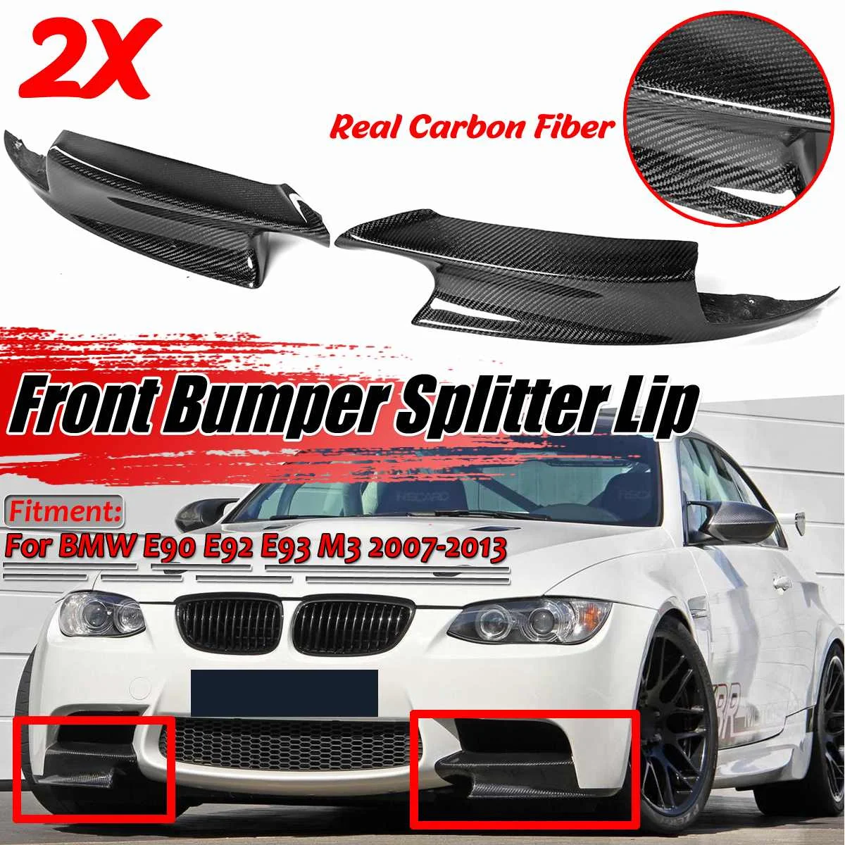 

A Pair Real Carbon Fiber Car Front Bumper Lip Splitter Diffuser Guard Cover For BMW E90 E92 E93 M3 2007-2013 Sedan Coupe Cabrio