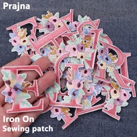 26pcs cartoon english letter embroidery patch iron on patches on clothes sewing patch a z letter flower patches for clothing diy