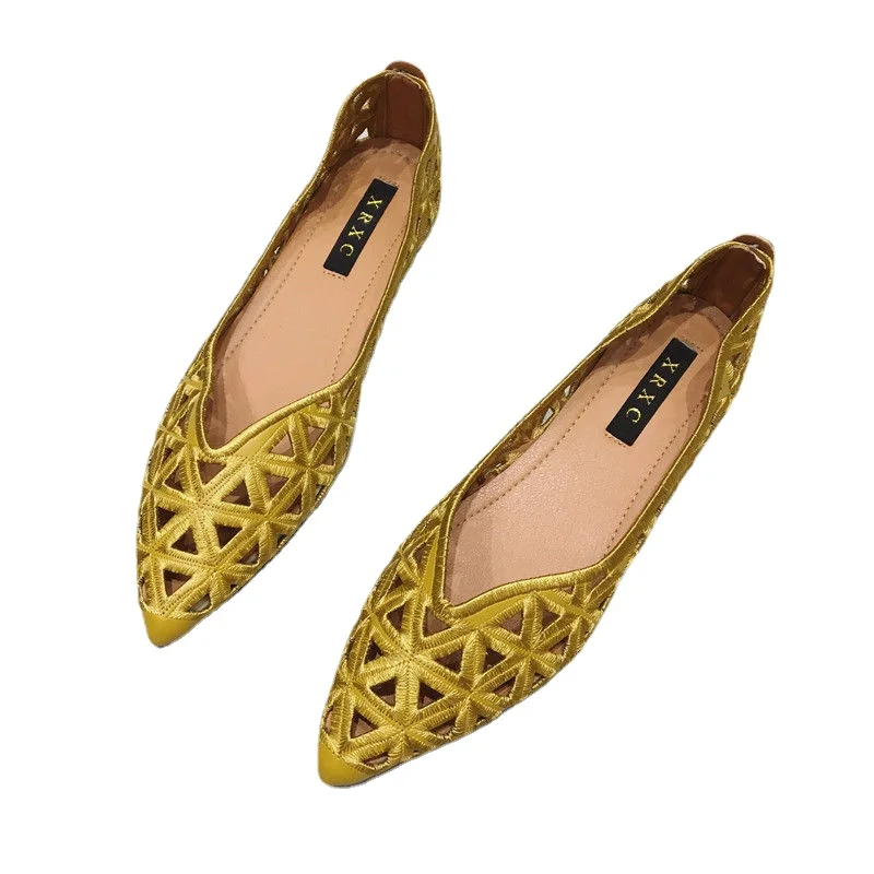 Flat Shoes Women 2023 Summer Pointy Joker Hollow Leisure Commuter Flat Spring Shoes Elegant Women's Shoes Breathable Hole Shoes