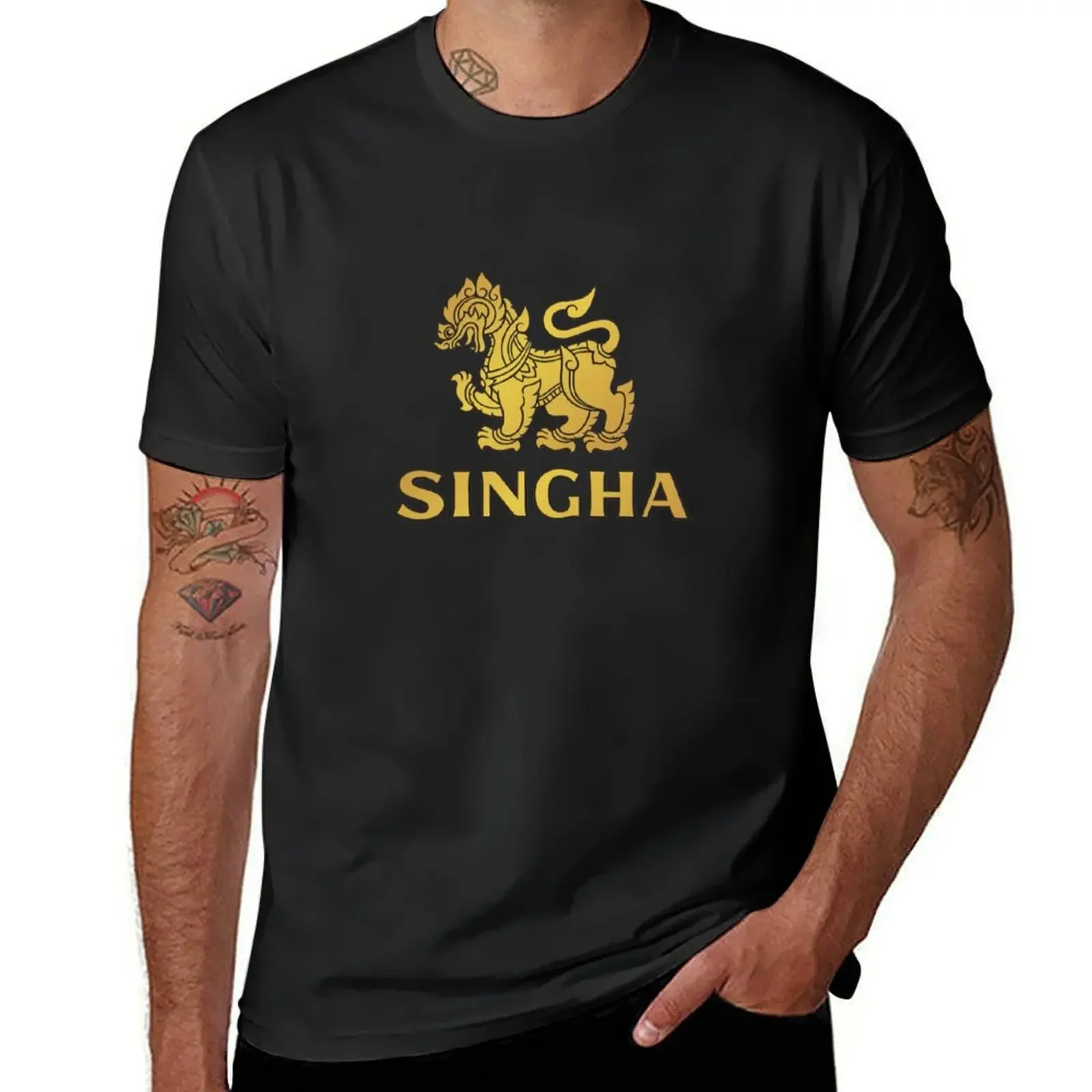Singha футболка с изображением пива летняя одежда милые топы Мужские Простые