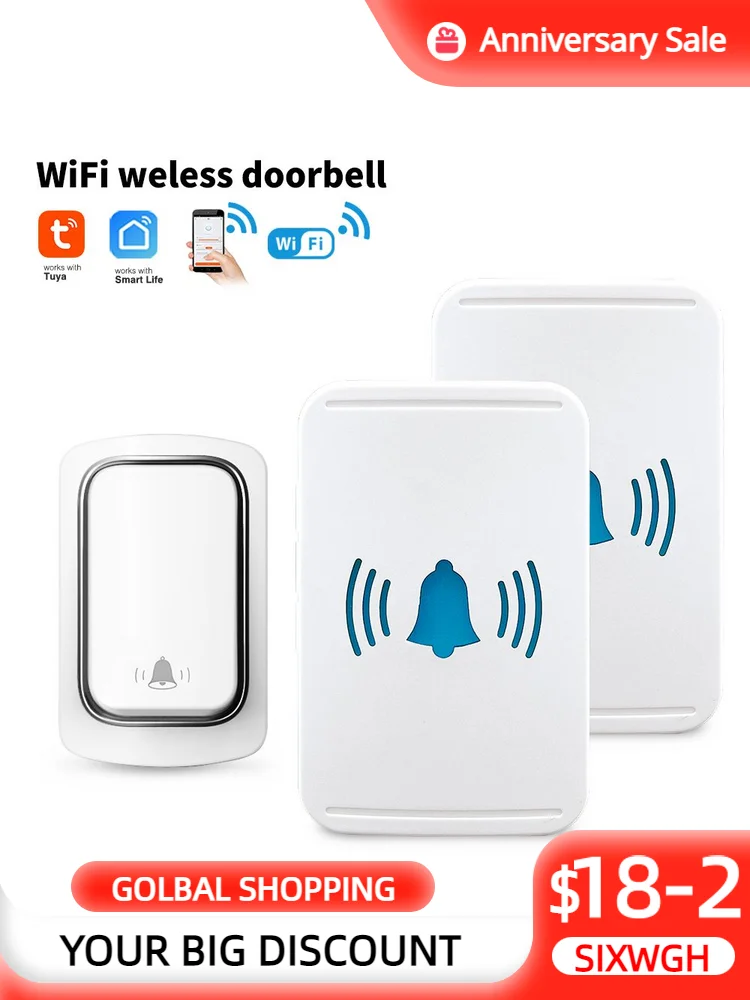 

Беспроводной дверной звонок Tuya с Wi-Fi, не требует батареек, водонепроницаемый телефон, умная жизнь, управление через приложение, умный дверно...