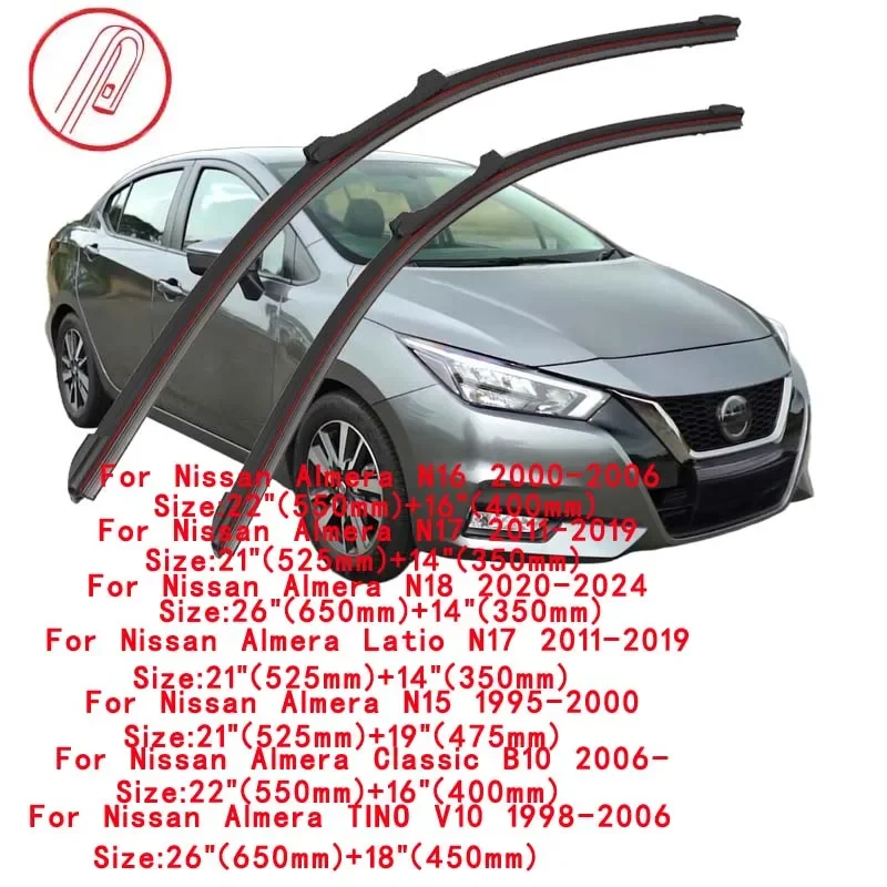 Фото Для Nissan Almera N15 N16 N17 N18 1995-2024, Latio Classic B10, TINO V10: Щетка стеклоочистителя лобового стекла автомобиля, передний дворник, очиститель ветрового стекла №2