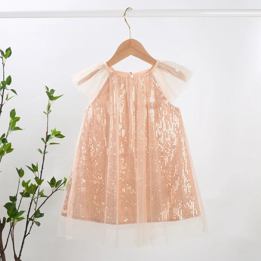 

Menoea Baby Girls Birthday Party Dresses New Fashion Sequins Mesh Princess Party Costumes Kids Girl Sleeveless Sling Vestidos