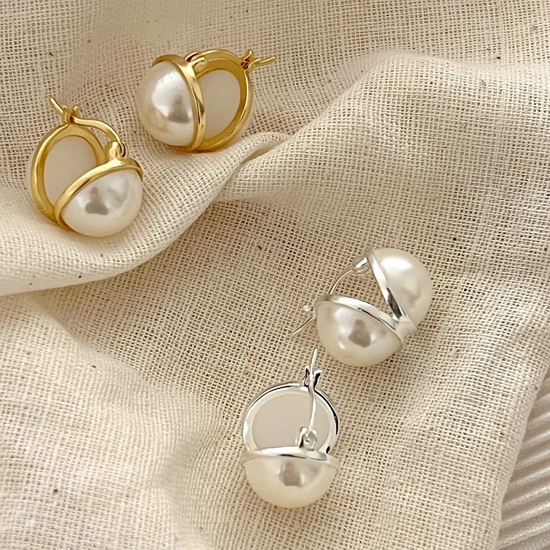 

Серьги-кольца женские из серебра 925 пробы с жемчугом