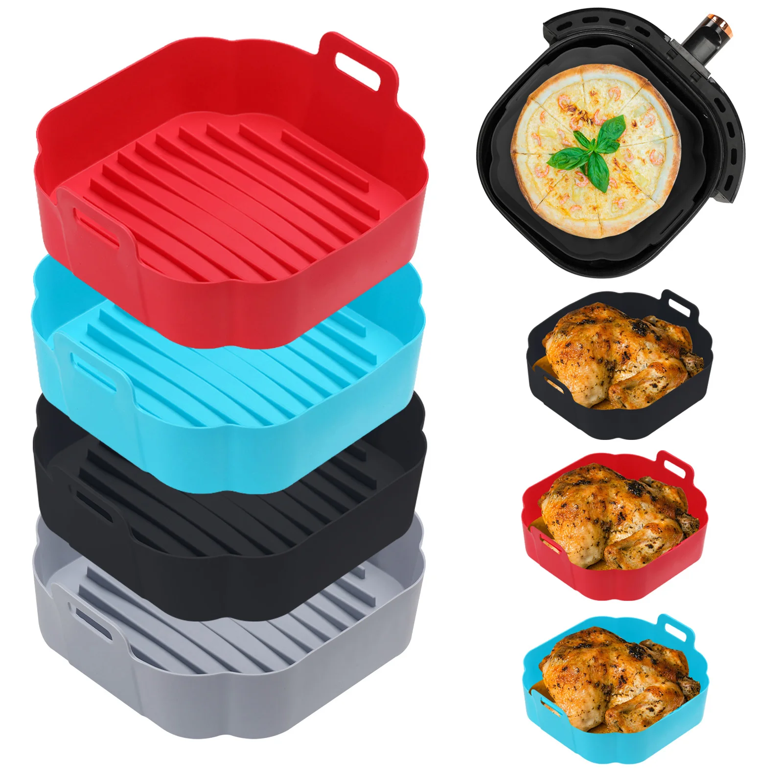 

Air Fryer Silicone Pot -Food Safe Air fryers Oven Accessories Scalable Reusable Pizza Fried Chicken Baking Tray Pan Liner Mold