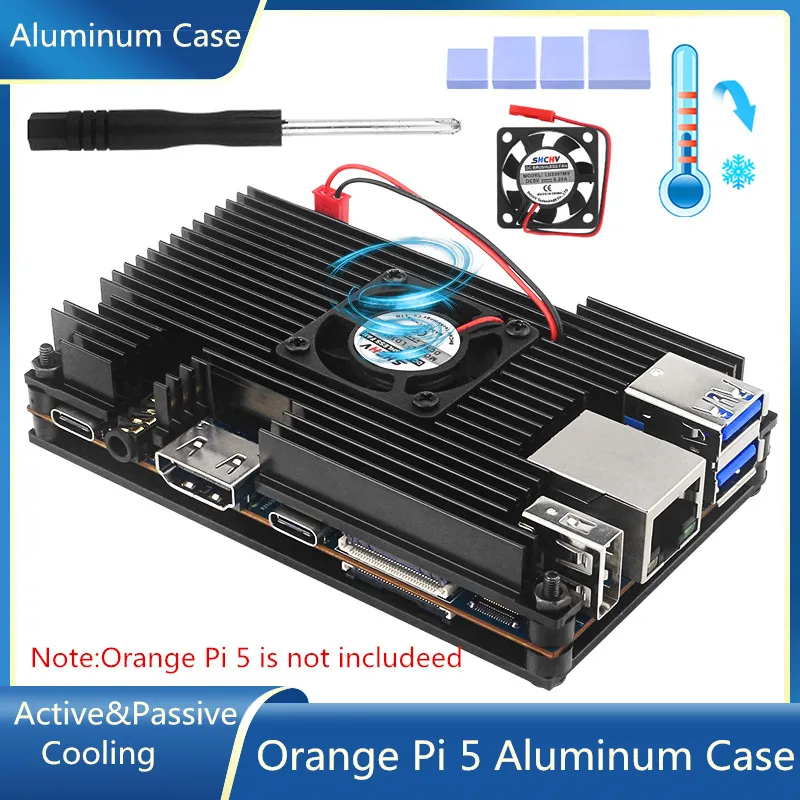 

Оранжевый Pi, внешний корпус из алюминиевого сплава с вентиляторным радиатором, активное пассивное охлаждение, металлический корпус для Orange Pi 5 / 5B