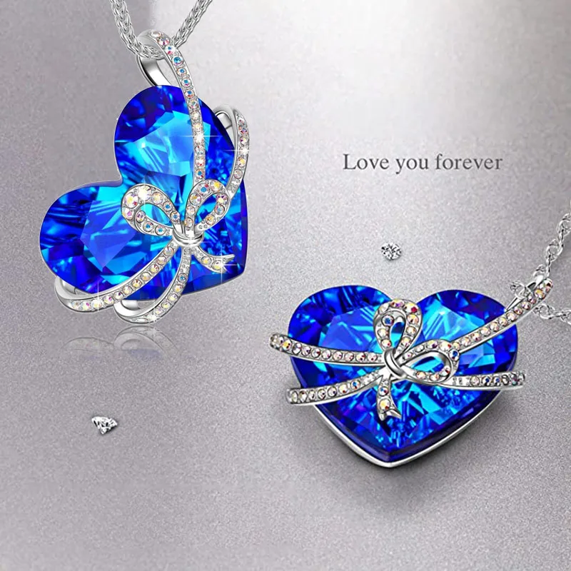 Океанская Сердце Синего металлического ожерелья для женщин с подвеской из стразов, характером зрелости и умением участия в банкете ювелирных изделий для подарка девушкам гостям.