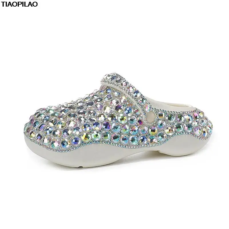 

Туфли женские перфорированные со стразами, сандалии на толстой подошве, оригинальные модные блестящие тапочки для улицы, лето