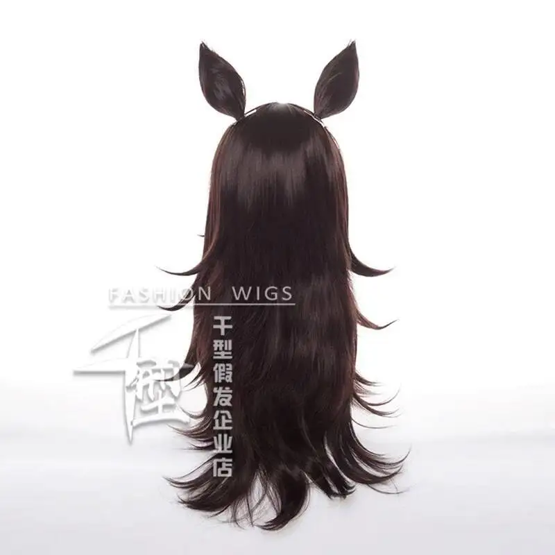 Фото Umamusume Pretty Derby Rice Shower парик с ушками косплей костюм термостойкие синтетические волосы женские темно-коричневые длинные парики №4