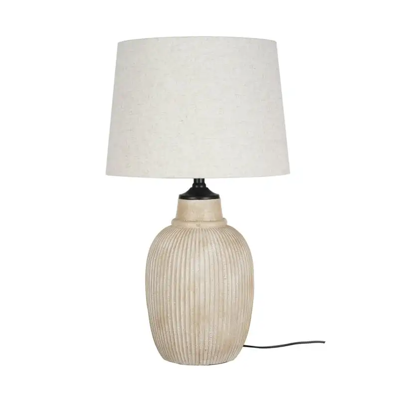 

Elegant Distressed Natural Finish Table Lamp with Ribbed Design - Perfect for Home Decorations or Gifts.