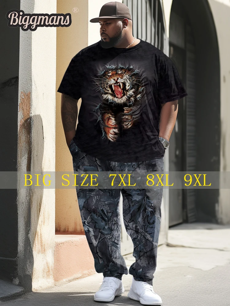 Футболка Biggmans размера плюс для мужчин летняя одежда с принтом черного тигра