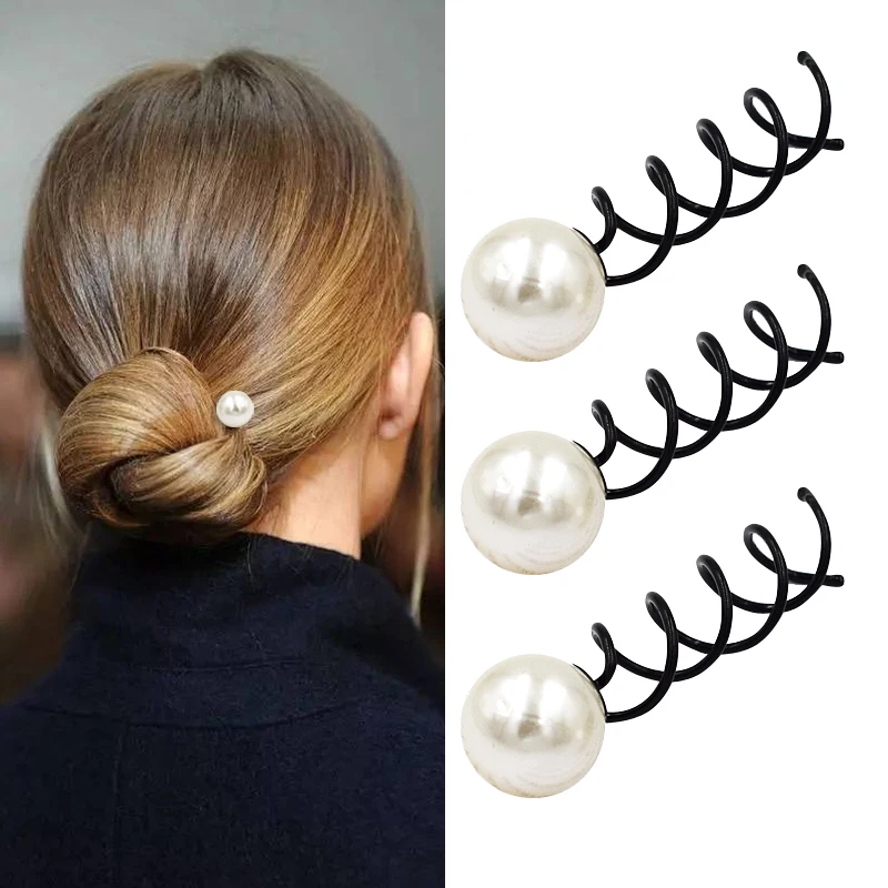 

1Pcs Black Spiral Spin Pearl Screw Bobby Pin Hair Clips Lady Twist Barrette Hairpin Headdress Accessories Beauty Styling Tools