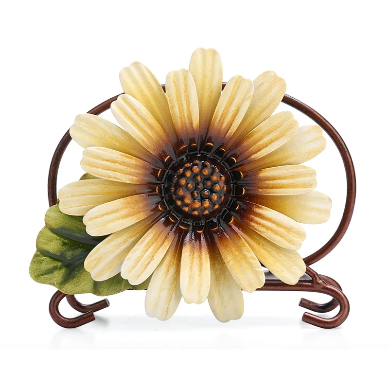 

Creative Wrought Iron Tissue Holder Retro Idyllic Country American Napkin Holder,Sunflower Tissue Dispenser for Kitchen
