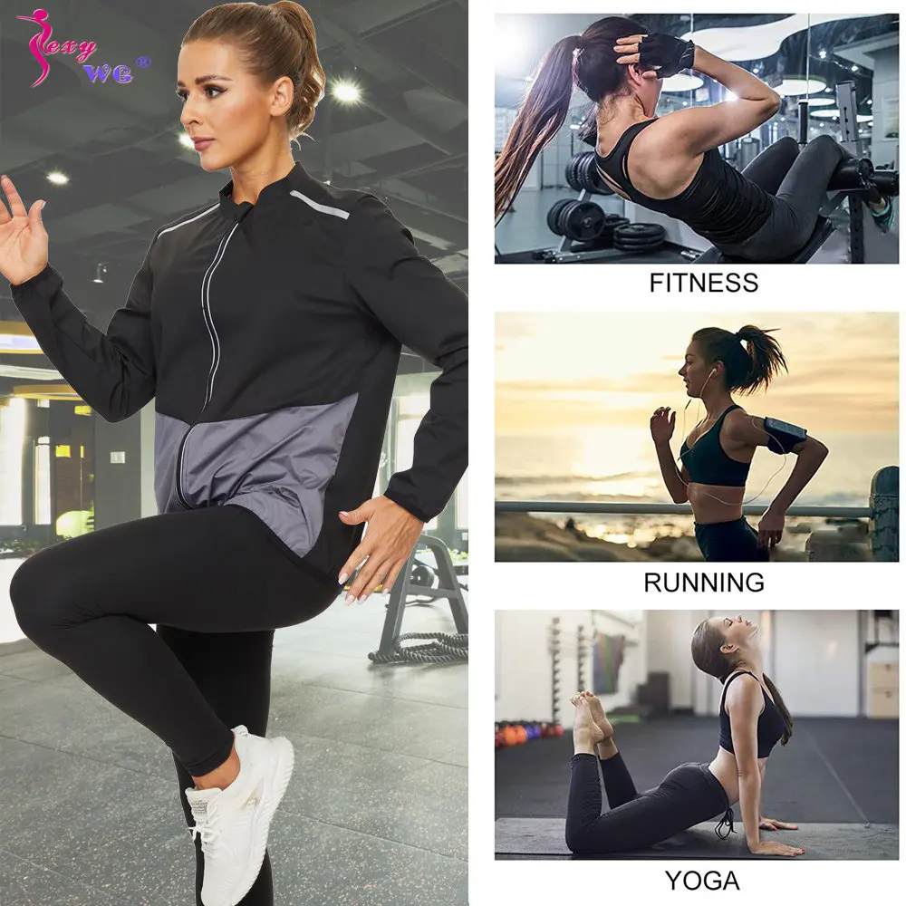 SEXYWG Sauna Jacket for Women Sweat Slimming Top Weight Loss Long Sleeve Fitness Suit Ladies Zipper Body Shaper Workout Sport