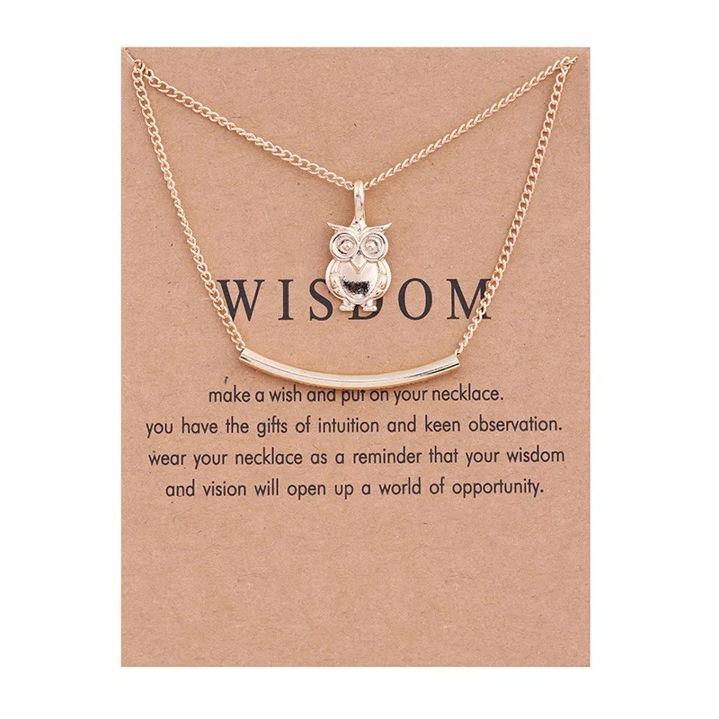 Корейская бижутерия Двухслойное ожерелье из сплава с кулоном в виде черепа совы