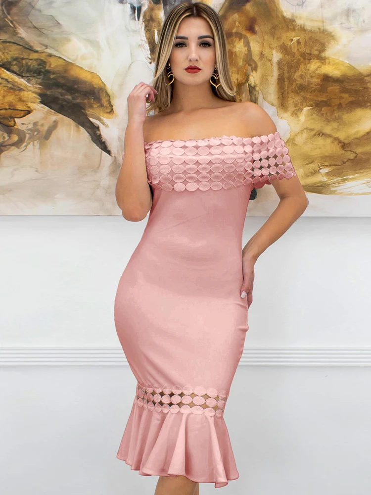 

Summer Off Shoulder Dresses Women Fashion Hook Flower Hollow Out Patchwork Mermaid Dress Woman Sexy Backless Party Bodycon Dress