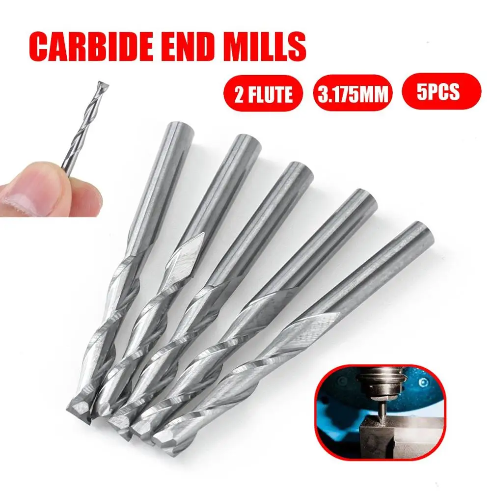 

5pcs 1/8 Inch 2 Flute Carbide End Mills 3.175mm Spiral Router Bits End Milling Cutter Set CNC Tool