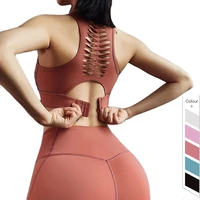 yoga bra pure color louver cutout beautiful back sports bra womens double sided brocade shockproof fitness wear yoga top