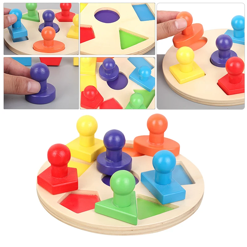 

Развивающая игрушка Монтессори геометрического цвета, деревянные интеллектуальные формы, развивающая головоломка, сортировочные кирпичи ...