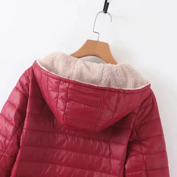 Autumn and winter new cashmere hooded cotton jacket female student lamb wool cotton jacket medium long cotton jacket small coat
